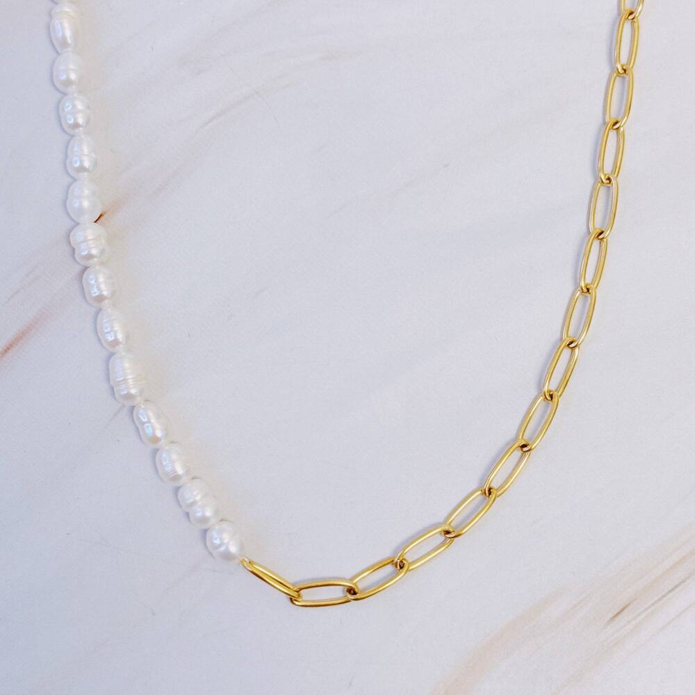 Ellison+Young Freshwater Pearl Chain Necklace Gold